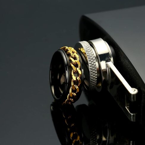 TGNEL 8mm سبينر فيدجيت الدائري الرجال التنغستن خواتم الزفاف القلق، سلسلة متشابكة الغزل وعد الخطوبة خواتم رجالي لتخفيف التوتر الفرقة الاصبع الراحة تناسب حجم 8-16 in Saudi Arabia