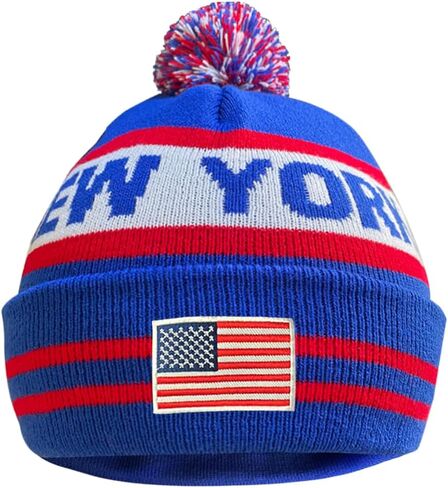 Dutern US Flag New York City Hockey Embroidery Classic Pom Cuff New York Beanie Hat Cuffed Winter Hat Knit Toque Skull Cap in Kuwait