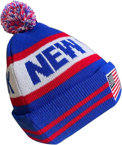 Dutern US Flag New York City Hockey Embroidery Classic Pom Cuff New York Beanie Hat Cuffed Winter Hat Knit Toque Skull Cap in Kuwait