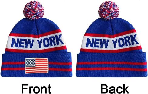 Dutern US Flag New York City Hockey Embroidery Classic Pom Cuff New York Beanie Hat Cuffed Winter Hat Knit Toque Skull Cap in Kuwait