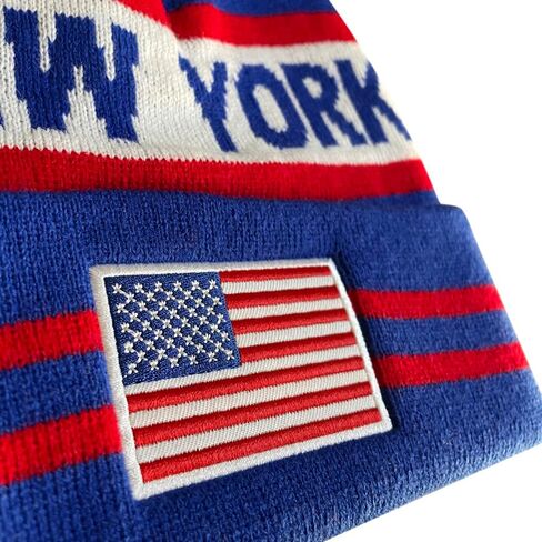 Dutern US Flag New York City Hockey Embroidery Classic Pom Cuff New York Beanie Hat Cuffed Winter Hat Knit Toque Skull Cap in Kuwait