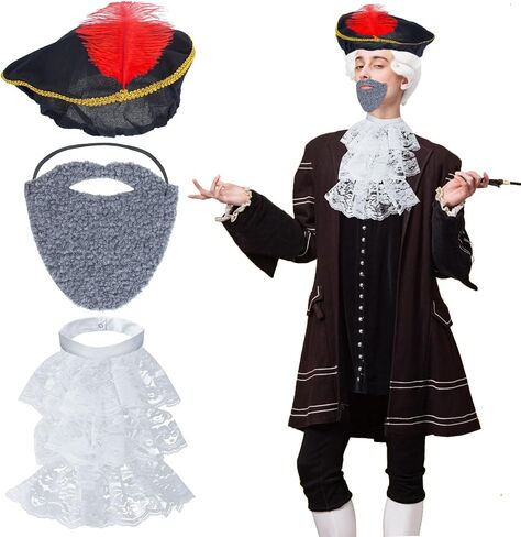 Yewong 3 Pieces Renaissance Costume Accessories Include Medieval Hat with Beard Lace Jabot Collar for Halloween Renaissance Fancy Party Stage Show Cosplay Supplies in Saudi Arabia
