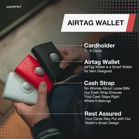 محفظة EMPWT الذكية للرجال مع حامل AirTag، ألياف الكربون، حجب RFID، رفيعة، سعة البطاقة 1-12، نافذة الهوية، فتحة للنقود (محفظة AirTag، أسود) in Kuwait