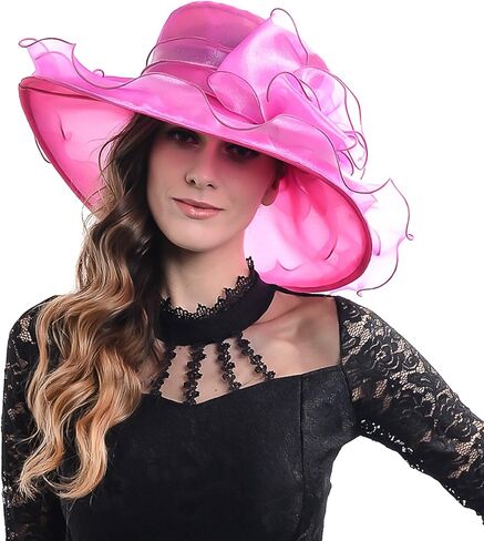 Women Kentucky Derby Hat Tea Party Dress Wide Brim Organza Church Hats in Saudi Arabia