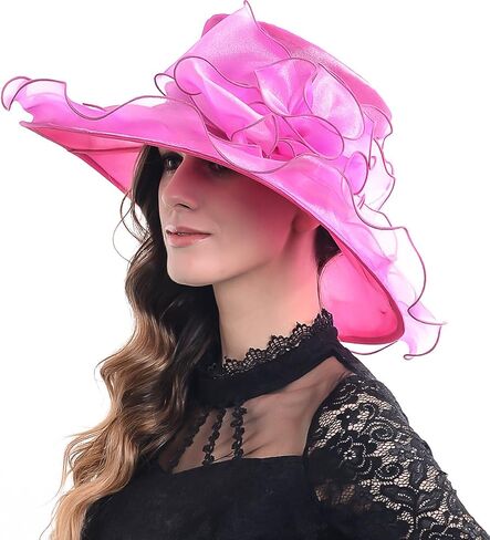 Women Kentucky Derby Hat Tea Party Dress Wide Brim Organza Church Hats in Saudi Arabia