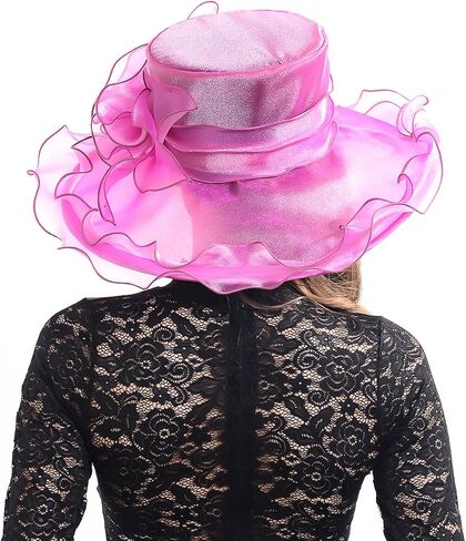 Women Kentucky Derby Hat Tea Party Dress Wide Brim Organza Church Hats in Saudi Arabia