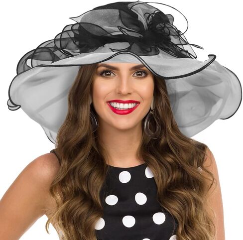 Women Kentucky Derby Hat Tea Party Dress Wide Brim Organza Church Hats in Kuwait