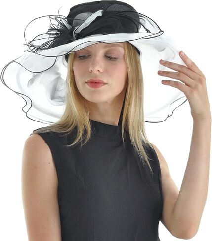 Women Kentucky Derby Hat Tea Party Dress Wide Brim Organza Church Hats in Kuwait