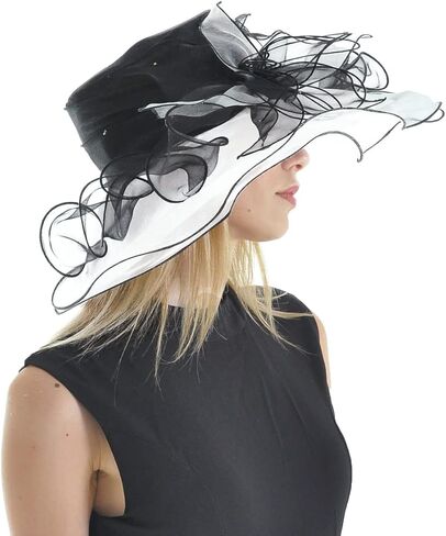 Women Kentucky Derby Hat Tea Party Dress Wide Brim Organza Church Hats in Kuwait