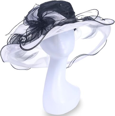 Women Kentucky Derby Hat Tea Party Dress Wide Brim Organza Church Hats in Kuwait