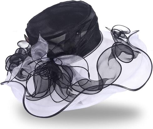 Women Kentucky Derby Hat Tea Party Dress Wide Brim Organza Church Hats in Kuwait