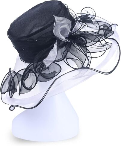Women Kentucky Derby Hat Tea Party Dress Wide Brim Organza Church Hats in Kuwait