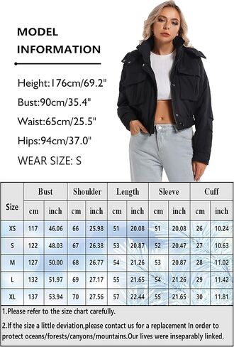 Women's Winter Hooded Cropped Quilted Padding Bomber Jacket Zip Up Outerwear Windbreaker with Big Pockets in Kuwait