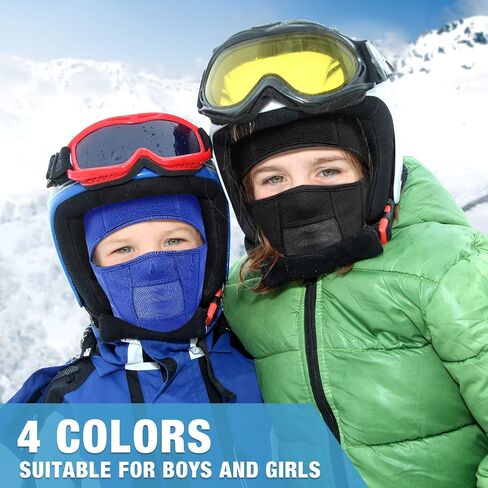 JaGely 4 Pcs Kids Balaclava Ski Mask Face Mask for Girls Boys Winter Hat Kids Helmet Girls Fleece Neck Warmer Gaiter Windproof Face Warmer for Cold Weather, Black, Blue, Rose Pink and Grey in Saudi Arabia