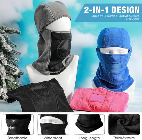 JaGely 4 Pcs Kids Balaclava Ski Mask Face Mask for Girls Boys Winter Hat Kids Helmet Girls Fleece Neck Warmer Gaiter Windproof Face Warmer for Cold Weather, Black, Blue, Rose Pink and Grey in Saudi Arabia