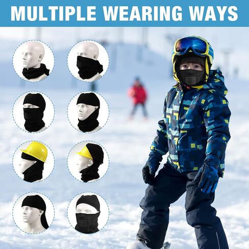 JaGely 4 Pcs Kids Balaclava Ski Mask Face Mask for Girls Boys Winter Hat Kids Helmet Girls Fleece Neck Warmer Gaiter Windproof Face Warmer for Cold Weather, Black, Blue, Rose Pink and Grey in Saudi Arabia
