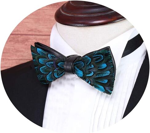 Men's Pre-Tied Bow Tie Handmade Natural Feathers Bowtie Adjustable Length Necktie in Saudi Arabia