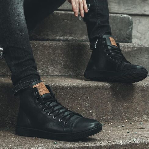 ساندرو موسكولوني دومينو حذاء تنس رجالي مصنوع من الجلد بوت أسود له كعب عالي أسود موضة حذاء تنس رجالي أسود راقي وأنيق له in Kuwait