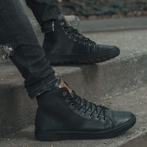 ساندرو موسكولوني دومينو حذاء تنس رجالي مصنوع من الجلد بوت أسود له كعب عالي أسود موضة حذاء تنس رجالي أسود راقي وأنيق له in Kuwait