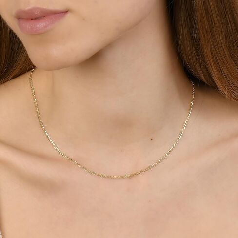 PORI JEWELERS 18 Karat Solid Yellow Gold 2.0mm Figaro Link Chain Necklace - 3+1 Link - Made In Italy- Available in 16"-30" in Saudi Arabia