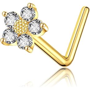 14K الذهب الأصفر الصلب ديزي/أسنان القرش/البرق الترباس/اليعسوب الأنف مسمار L على شكل 14K الذهب الحقيقي الأنف مجوهرات هدايا للنساء