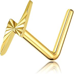 14K Solid Yellow Gold Daisy/Shark Tooth/Lightning Bolt/Dragonfly Nose Stud L Shaped 14K Real Gold Nose Jewelry Gifts for Women