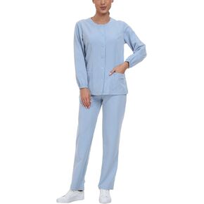 مجموعة Ninsam Essential Warm Scrub للنساء، سترة أمامية بإبزيم وسروال متوسط ​​الساق مستقيم، ناعم قابل للتمدد 6 جيوب in Kuwait