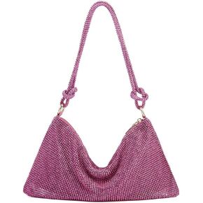 حقيبة هوبو من حجر الراين للنساء من باونمي، محفظة فضية من حجر الراين وحقيبة يد مسائية ومحفظة كلوث لامعة لحفلات الزفاف والنوادي in Kuwait