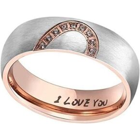 خاتم وعد بتصميم قلب الحب الحقيقي من هيز اند هيرز مصنوع من التيتانيوم والستانلس ستيل للازواج محفور عليه عبارة I Love You، خاتم علوي مناسب كهدية للصديقة والصديق in Kuwait