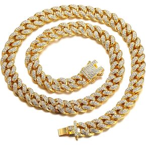Halukakah Men's Gold Cuban Link Chain, 13MM Iced Out Miami Style, 18K Real Gold Plated/Platinum White Gold Finish Bracelet Necklace, Full CZ Diamond Cut Prong Set, Comes with Gift Box in Kuwait