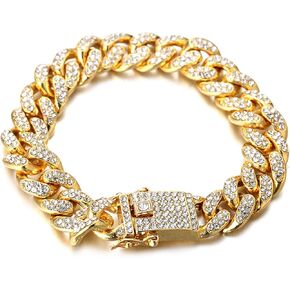 Halukakah Men's Gold Cuban Link Chain, 13MM Iced Out Miami Style, 18K Real Gold Plated/Platinum White Gold Finish Bracelet Necklace, Full CZ Diamond Cut Prong Set, Comes with Gift Box