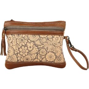 Myra Bag Orange Sparsh Upcycled Canvas & Leather Pouch Wristlet Bag S-1585 in Saudi Arabia