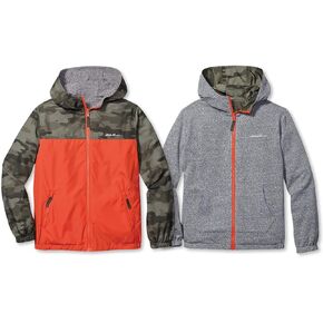 سترة Eddie Bauer للأطفال ذات الوجهين - سترة واقية بغطاء للرأس بسحاب كامل، سترة طاردة للماء للأولاد والبنات (XS-XL)