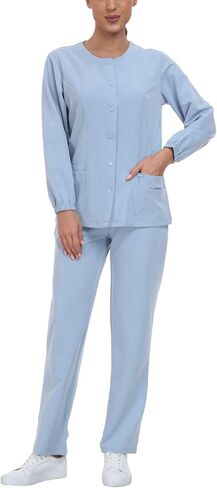 مجموعة Ninsam Essential Warm Scrub للنساء، سترة أمامية بإبزيم وسروال متوسط ​​الساق مستقيم، ناعم قابل للتمدد 6 جيوب in Kuwait