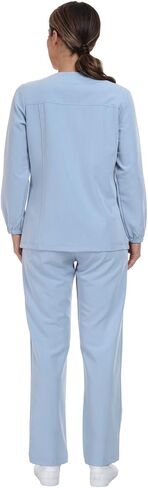 مجموعة Ninsam Essential Warm Scrub للنساء، سترة أمامية بإبزيم وسروال متوسط ​​الساق مستقيم، ناعم قابل للتمدد 6 جيوب in Kuwait