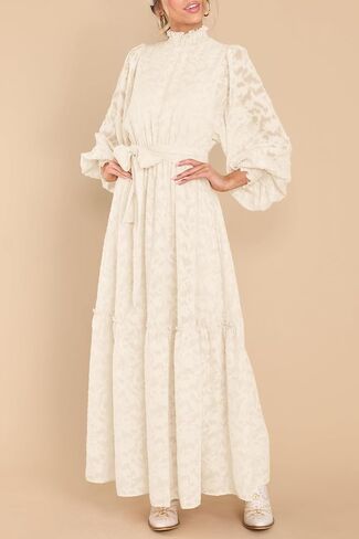 MITILLY Women's Fall Dresses Elegant Floral High Neck Long Sleeve Elastic Waist Formal Maxi Dress with Belt in Saudi Arabia