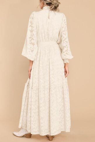 MITILLY Women's Fall Dresses Elegant Floral High Neck Long Sleeve Elastic Waist Formal Maxi Dress with Belt in Saudi Arabia