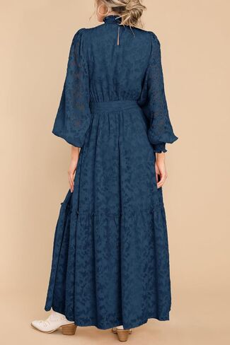 MITILLY Women's Fall Dresses Elegant Floral High Neck Long Sleeve Elastic Waist Formal Maxi Dress with Belt in Saudi Arabia