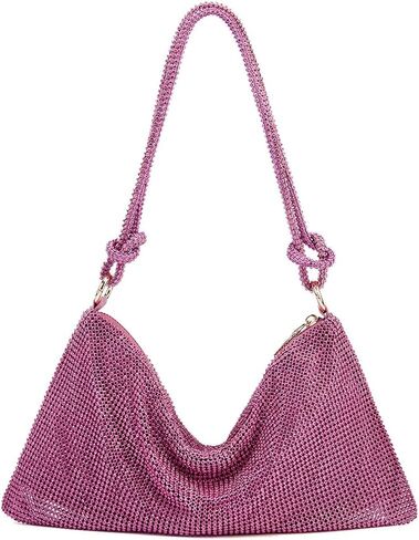 حقيبة هوبو من حجر الراين للنساء من باونمي، محفظة فضية من حجر الراين وحقيبة يد مسائية ومحفظة كلوث لامعة لحفلات الزفاف والنوادي in Kuwait