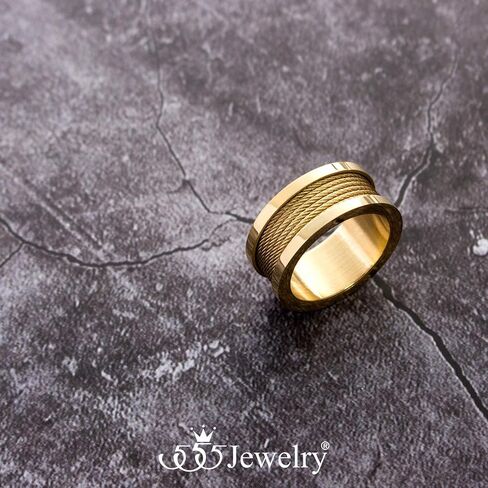 555Jewelry حلقة ترصيع من الفولاذ المقاوم للصدأ بعرض 10 ملم وخمسة صفوف من الكابلات الملتوية، خاتم زفاف للرجال in Saudi Arabia