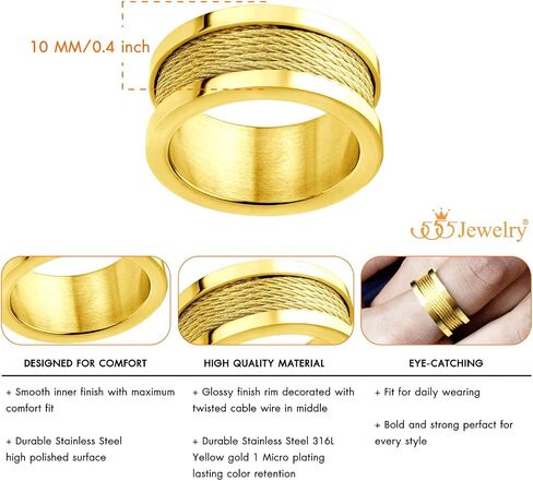 555Jewelry حلقة ترصيع من الفولاذ المقاوم للصدأ بعرض 10 ملم وخمسة صفوف من الكابلات الملتوية، خاتم زفاف للرجال in Saudi Arabia