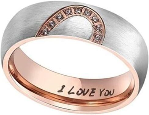 خاتم وعد بتصميم قلب الحب الحقيقي من هيز اند هيرز مصنوع من التيتانيوم والستانلس ستيل للازواج محفور عليه عبارة I Love You، خاتم علوي مناسب كهدية للصديقة والصديق in Kuwait