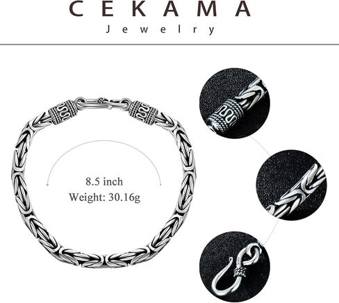 CEKAMA 925 Sterling Silver Bracelet for Men & Boys Matte Texture Exquisite Thick Bracelets Length 7-9 Inch, Width 5-7mm in Saudi Arabia