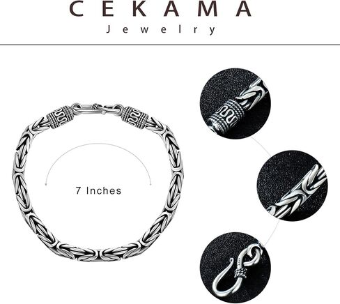 CEKAMA 925 Sterling Silver Bracelet for Men & Boys Matte Texture Exquisite Thick Bracelets Length 7-9 Inch, Width 5-7mm in Saudi Arabia