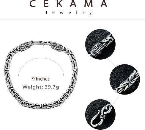 CEKAMA 925 Sterling Silver Bracelet for Men & Boys Matte Texture Exquisite Thick Bracelets Length 7-9 Inch, Width 5-7mm in Saudi Arabia