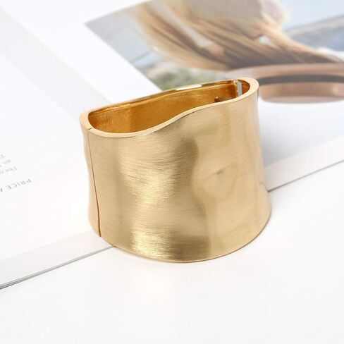 COLORFUL BLING Gold Tone Wide Chunky Bangle Bracelet for Women Polished Frosted Irregular Twist Grooved Cuff Bangle for Girls Simple exaggerated Wrist Statement Jewelry in Saudi Arabia