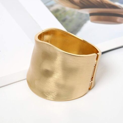 COLORFUL BLING Gold Tone Wide Chunky Bangle Bracelet for Women Polished Frosted Irregular Twist Grooved Cuff Bangle for Girls Simple exaggerated Wrist Statement Jewelry in Saudi Arabia