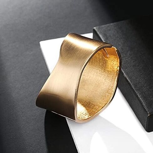 COLORFUL BLING Gold Tone Wide Chunky Bangle Bracelet for Women Polished Frosted Irregular Twist Grooved Cuff Bangle for Girls Simple exaggerated Wrist Statement Jewelry in Saudi Arabia