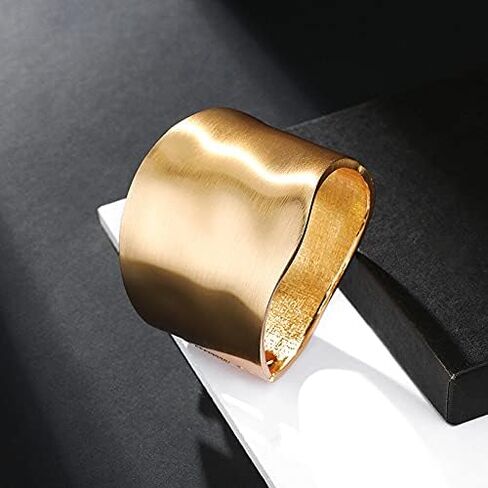 COLORFUL BLING Gold Tone Wide Chunky Bangle Bracelet for Women Polished Frosted Irregular Twist Grooved Cuff Bangle for Girls Simple exaggerated Wrist Statement Jewelry in Saudi Arabia