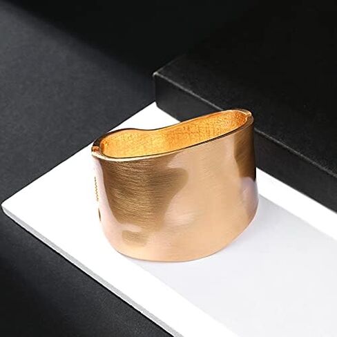 COLORFUL BLING Gold Tone Wide Chunky Bangle Bracelet for Women Polished Frosted Irregular Twist Grooved Cuff Bangle for Girls Simple exaggerated Wrist Statement Jewelry in Saudi Arabia